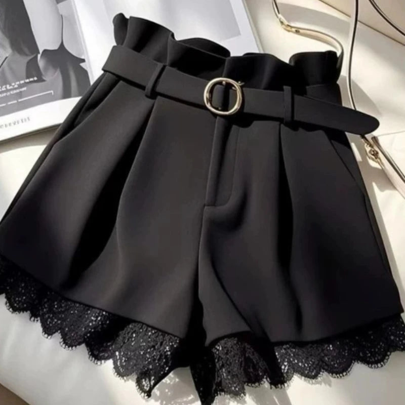 Shorts Negros de Moda para Mujer, Cintura Alta, Delgados,...