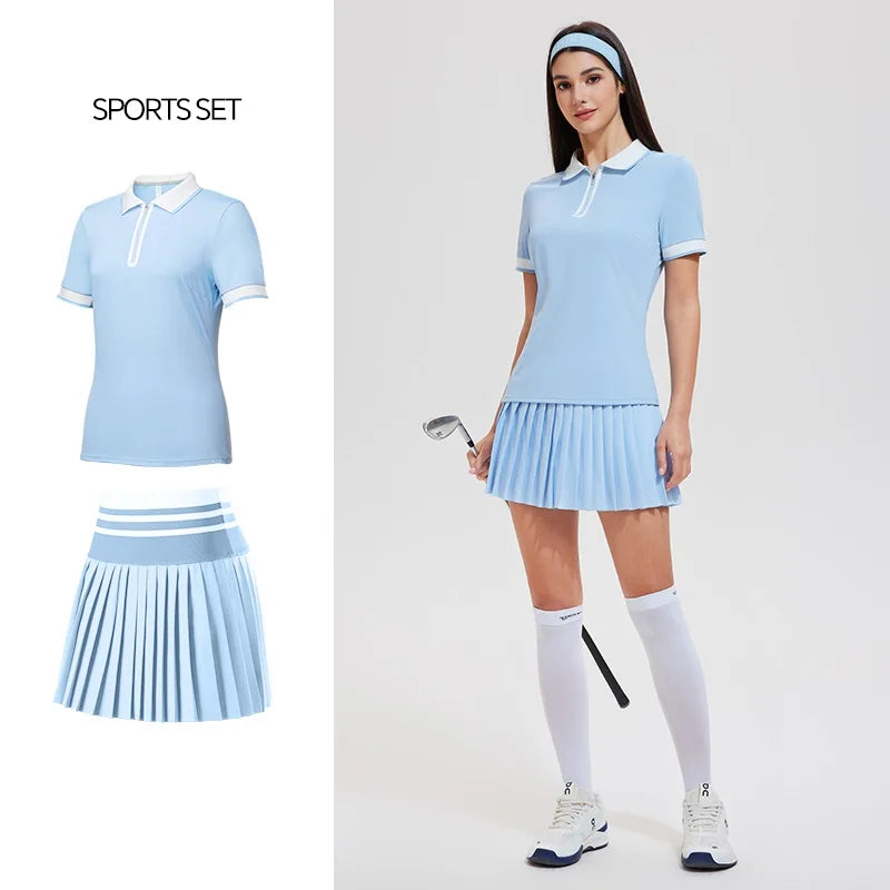 2025 Conjunto de verano para mujer, colegiala, Polo de ma...