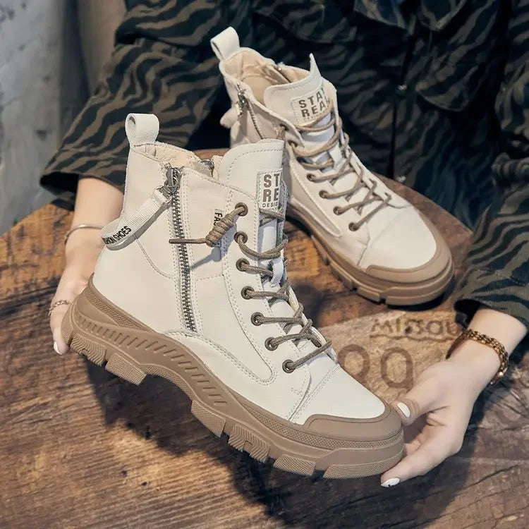 Zapatos de otoño e invierno a la moda de cuero para mujer...