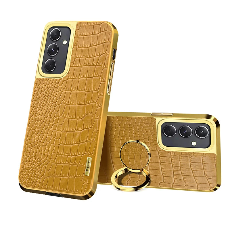 Leather phone case with 360° rotating ring from Corporación Turística, featuring a sleek design and durable construction.