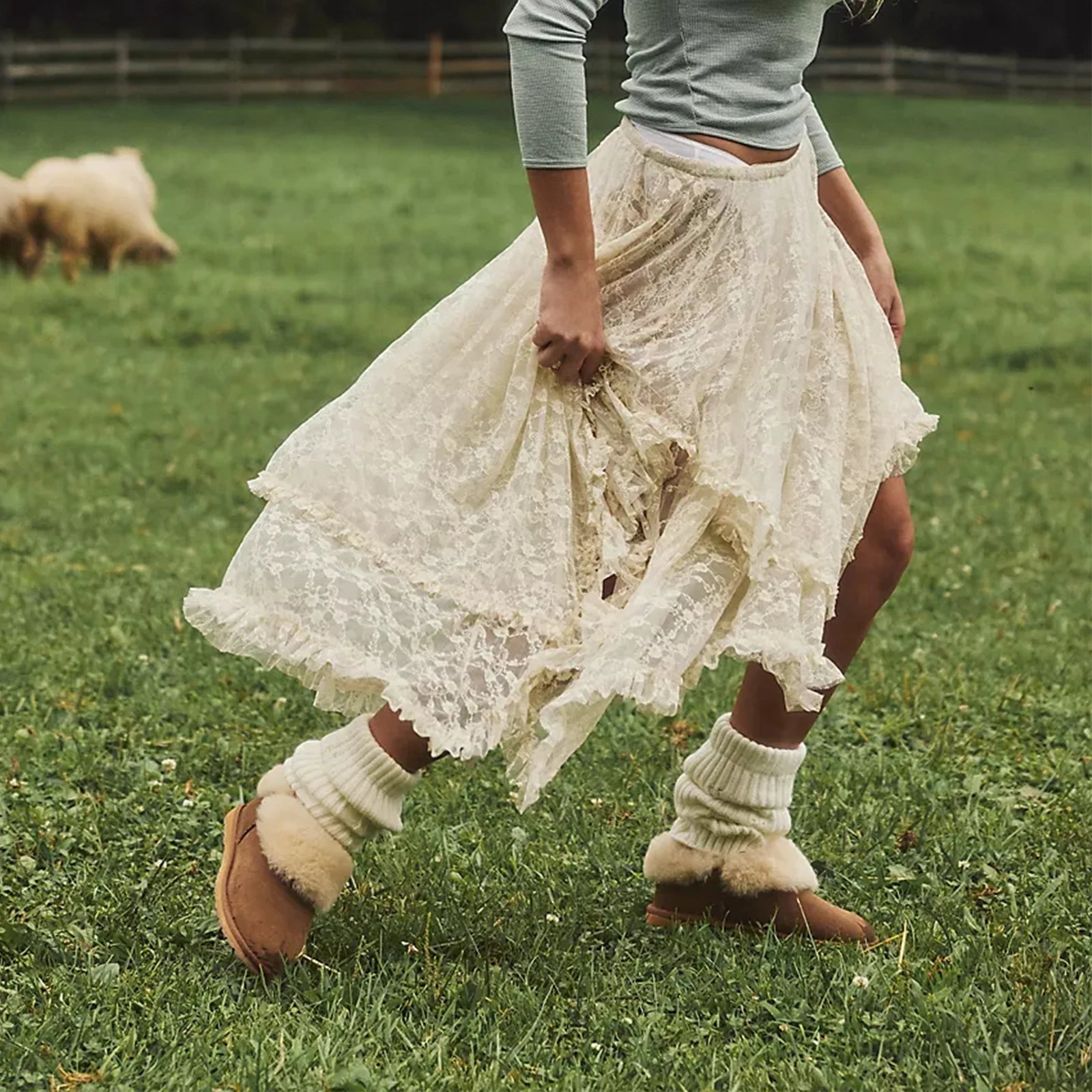Faldas Midi de encaje Vintage para mujer, faldas elástica...