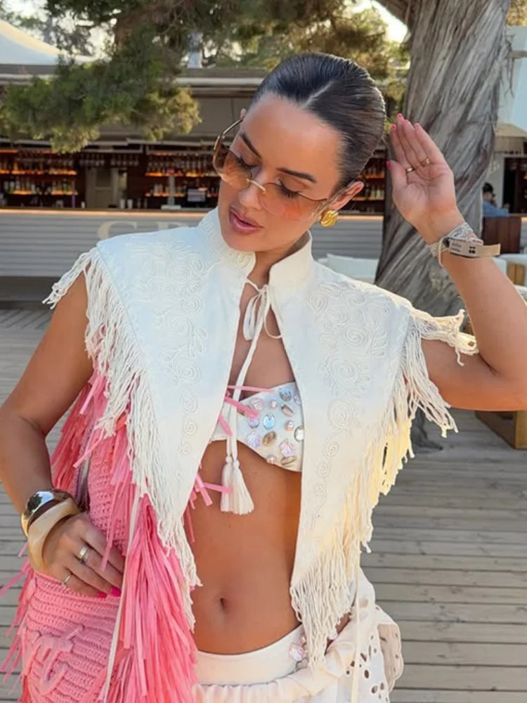 Abrigo Lino Beige Bordado Mujer: Estilo Boho Chic Otoñal 2026