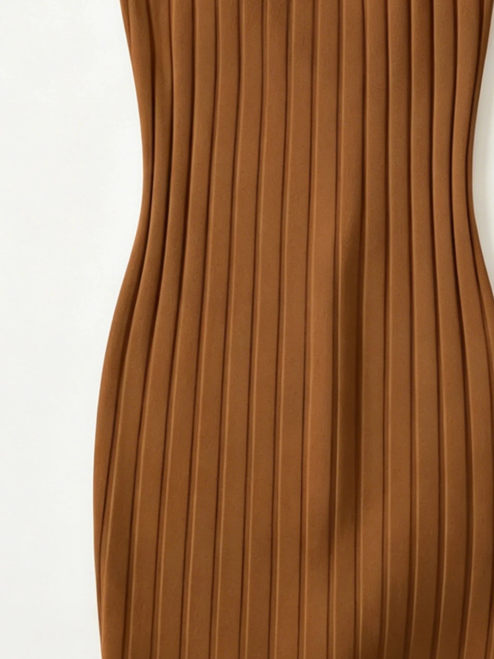 Vestido mini ajustado de punto acanalado marrón para muje...