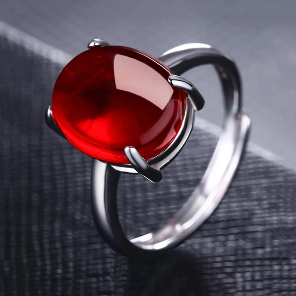 Anillos de piedra verde roja para mujer, color plateado, ...