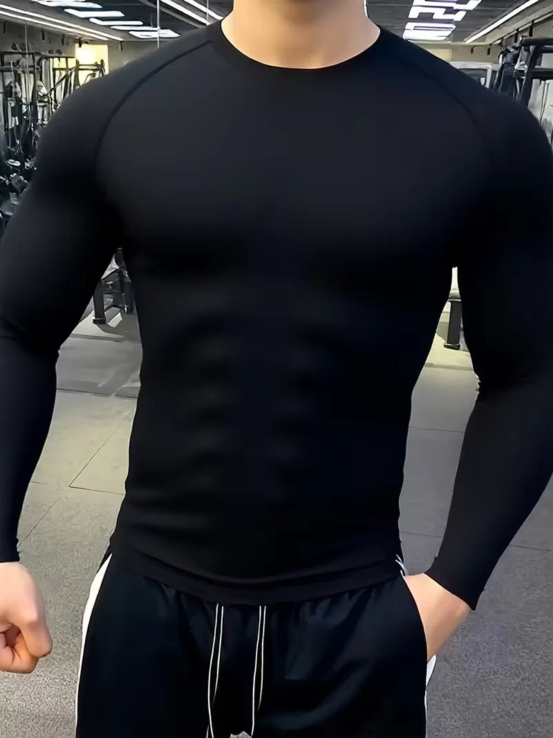 Camiseta ajustada de compresión para hombre, de alta elas...