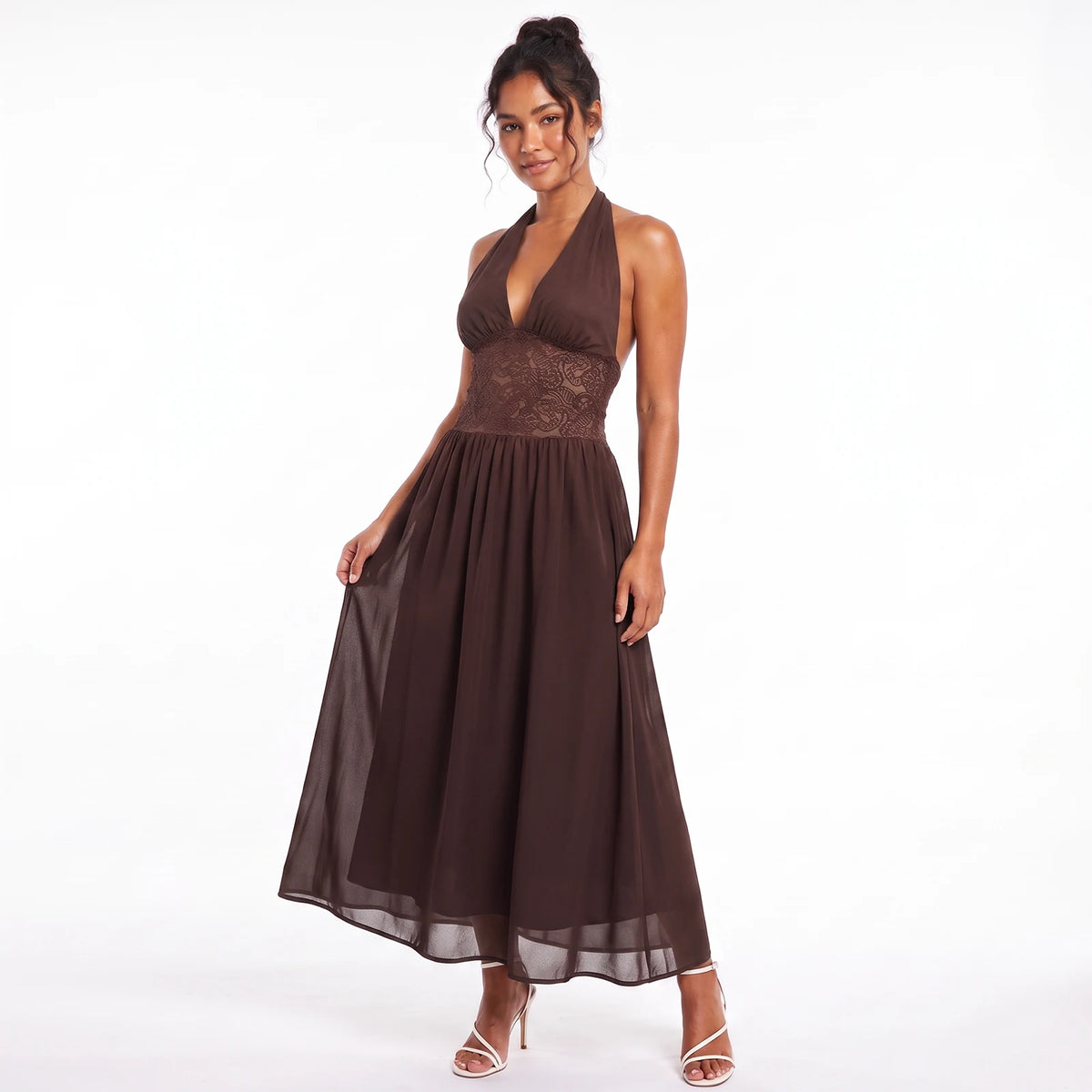 Vestido Halter Largo para Mujer, Elegante, Sin Mangas, co...