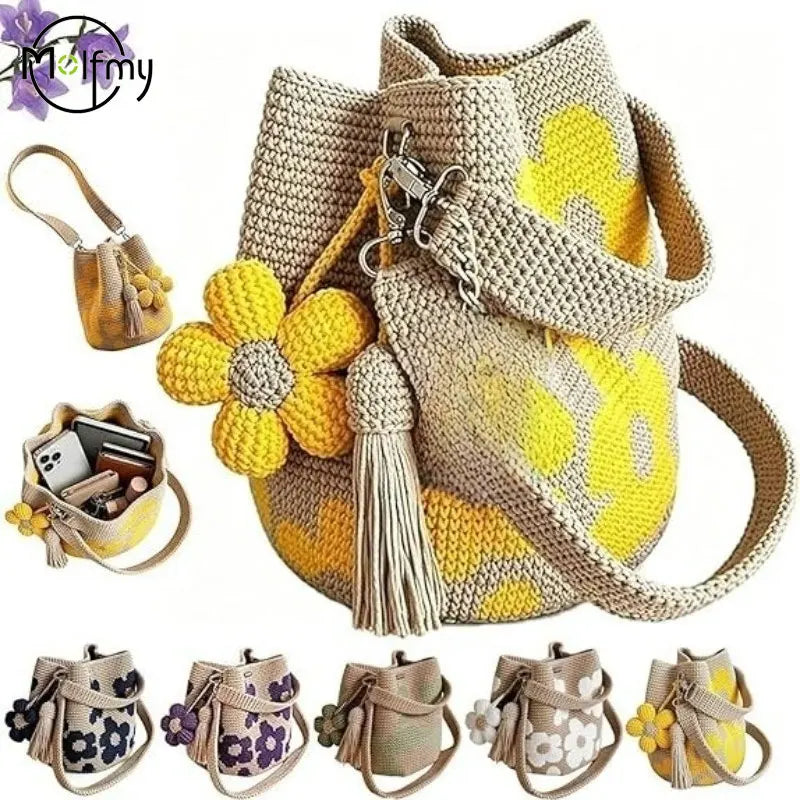 Bolso de mano de ganchillo hecho a mano con flores, carte...