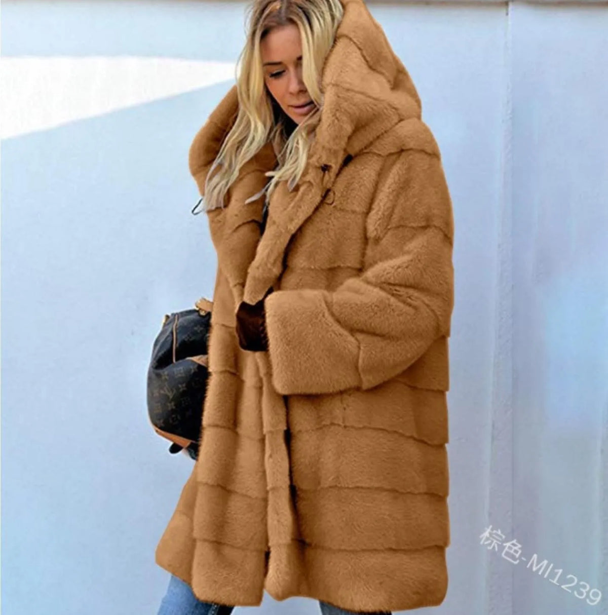 Abrigo cálido de piel sintética para mujer, sudaderas con...