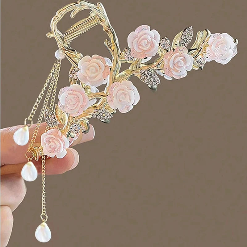 Pinza de Pelo Gótica con Forma de Araña para Mujer, de Metal Calado con Imitación de Perla, Tipo Tiburón, con Dijes, Accesorios de Pelo Modernos M