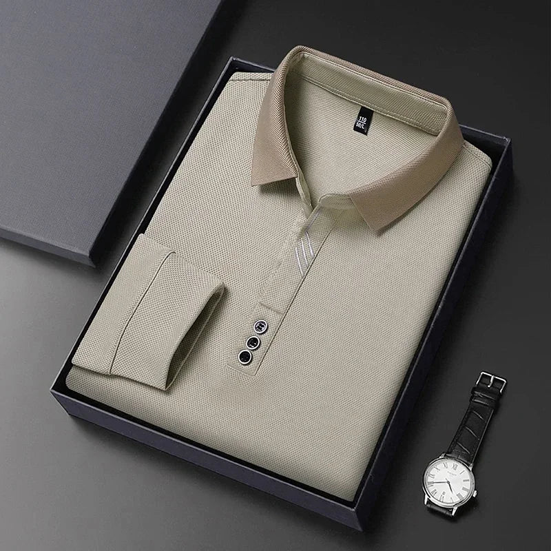 2025 Waffle Camiseta de manga larga para hombre, Polo inf...