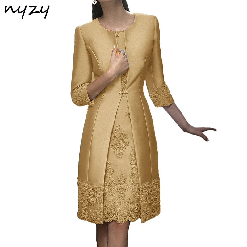 Vestido Encaje Verde Oscuro 2 Piezas Chaqueta Madre Novia Talla Plus