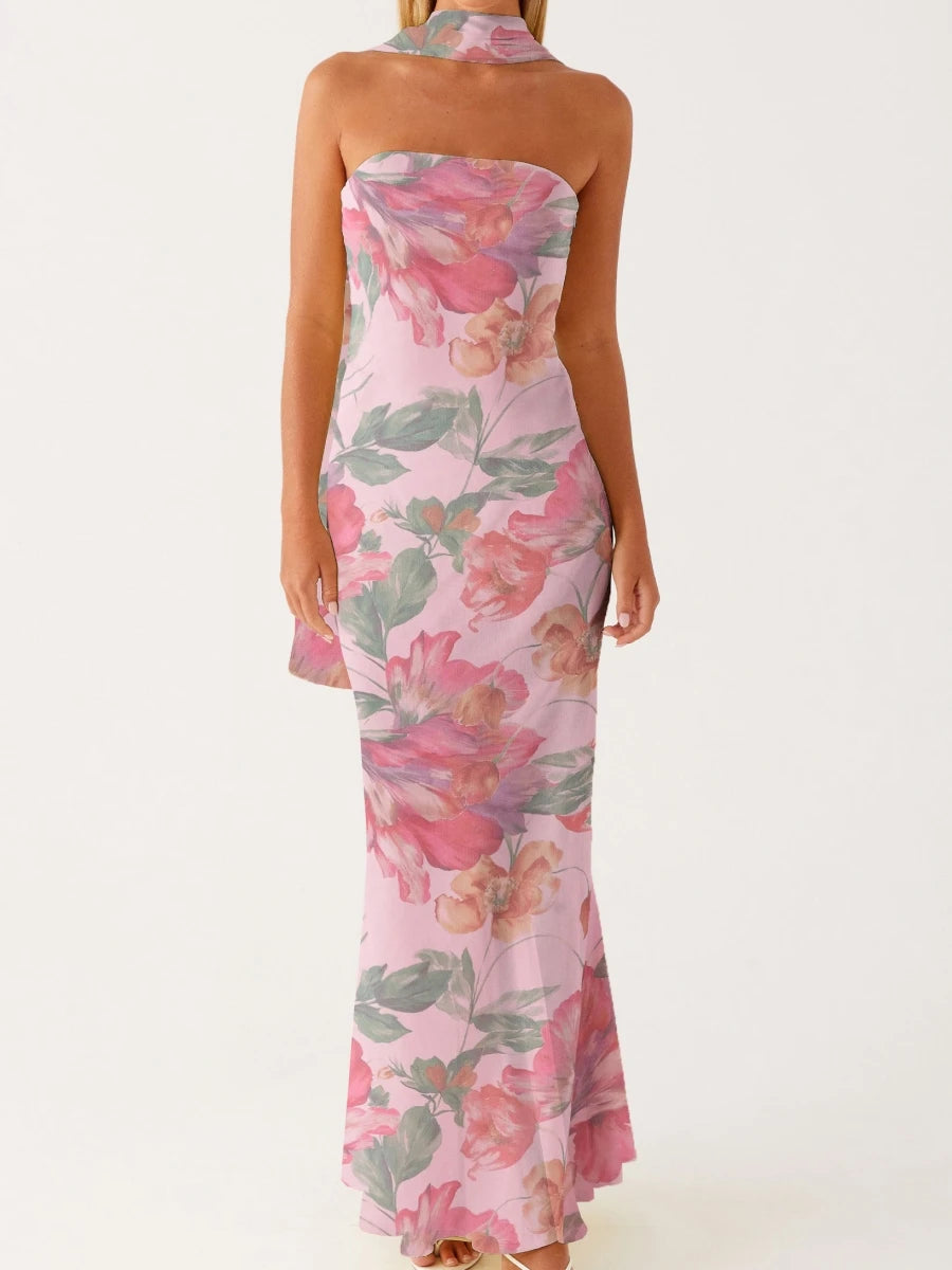 Vestido largo ajustado para mujer con pañuelo, vestido ma...