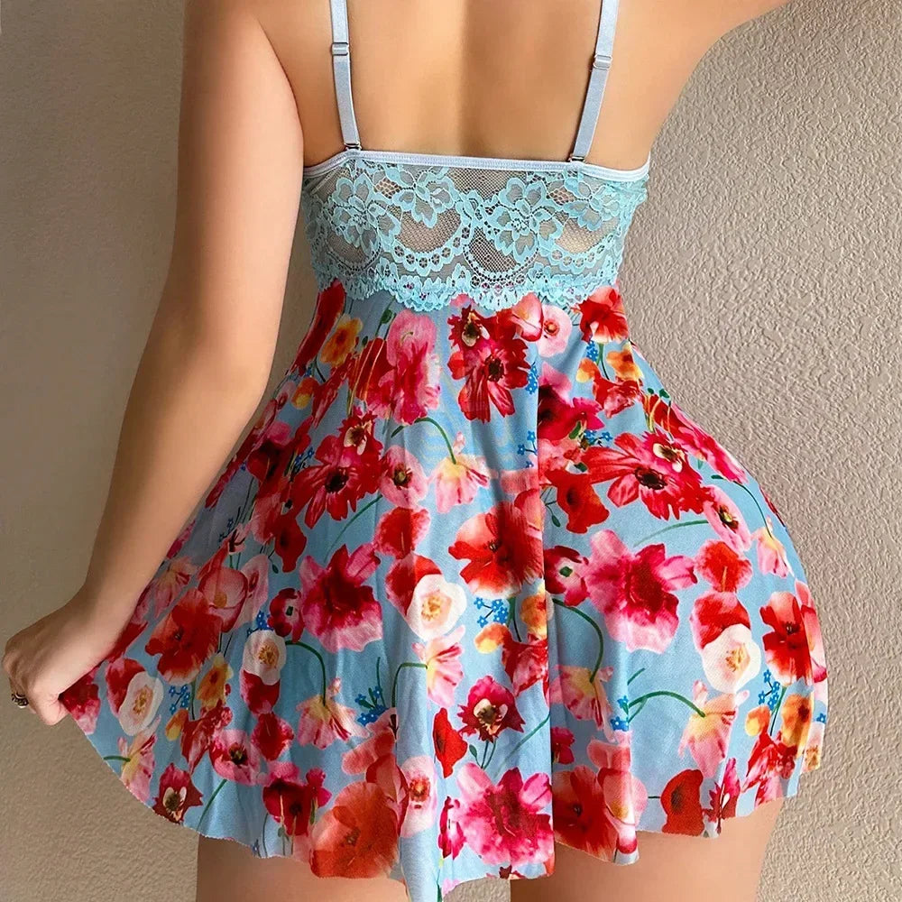 Camisón Sexy para Mujer, Estampado Floral, Lencería Román...