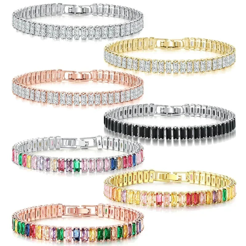 Nueva pulsera cuadrada de oro rosa de circonia cúbica de ...