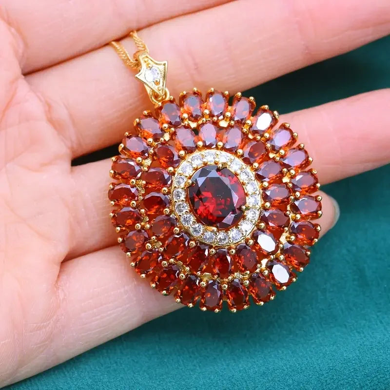 Elegante collar con colgante de circonita sintética roja ...