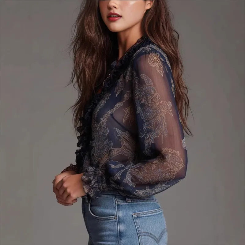 Blusa Sexy para Mujer, con Volantes, Cierre de Cremallera...