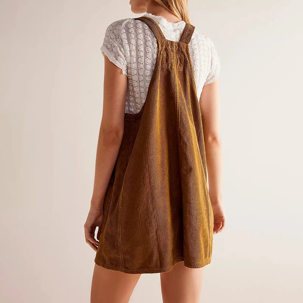 Vestido con pechera recta de pana para mujer, vestido con...