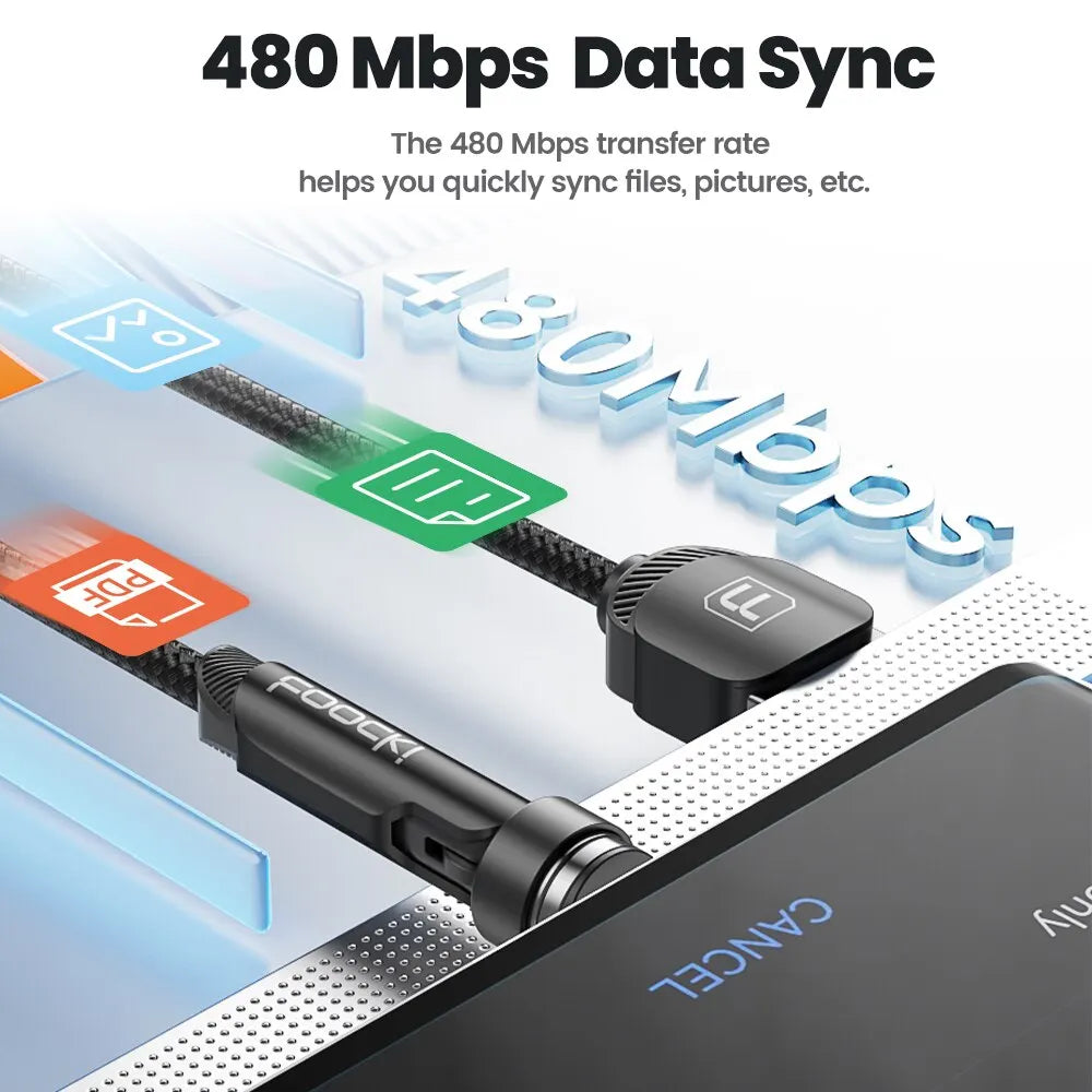 Cable Magnético USB-C Giratorio Toocki 3A Carga Rápida y Datos