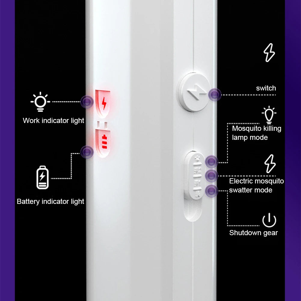 Matamoscas Eléctrico 3000V: Raqueta 2 en 1 con Lámpara Recargable