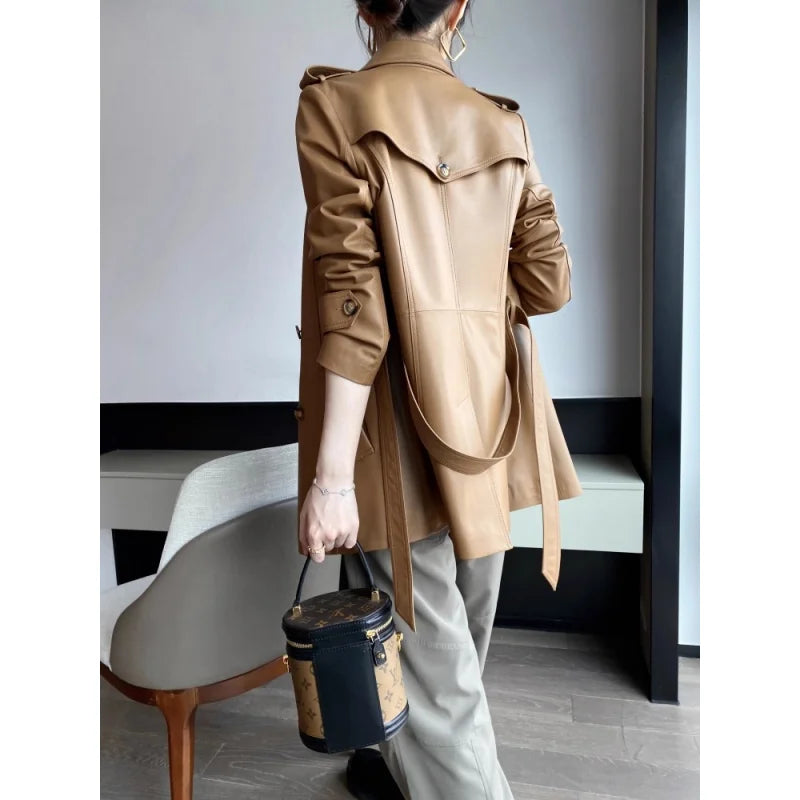 Chaqueta de cuero genuino para mujer, ropa de abrigo de m...