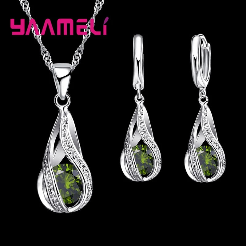 Gota de agua caliente CZ 925 conjunto de joyería chapada ...