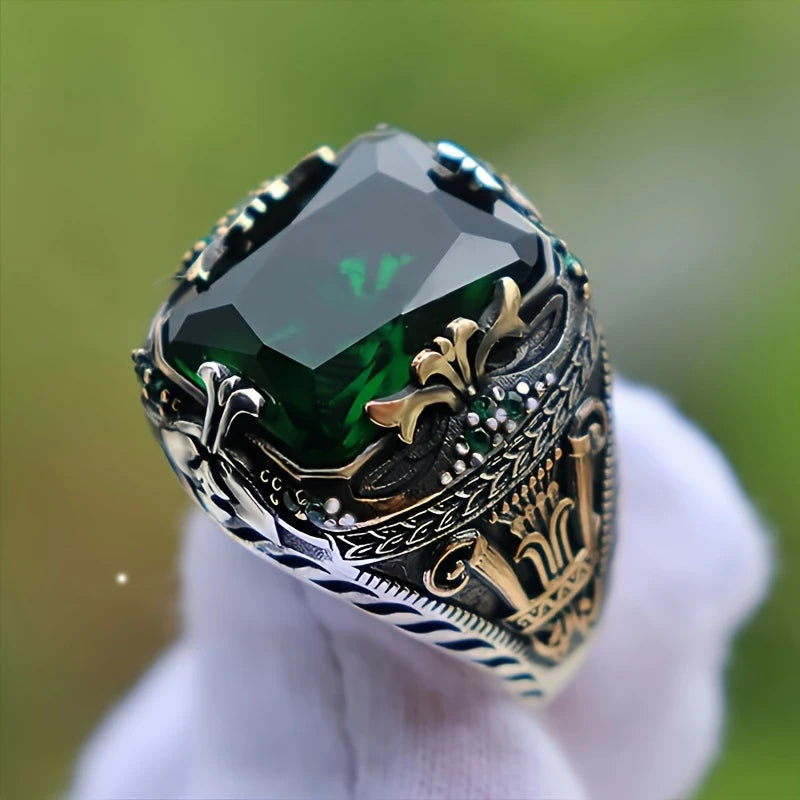 Anillo Lujo Hombre Piedra Verde Retro Dominante Fiesta Joyería