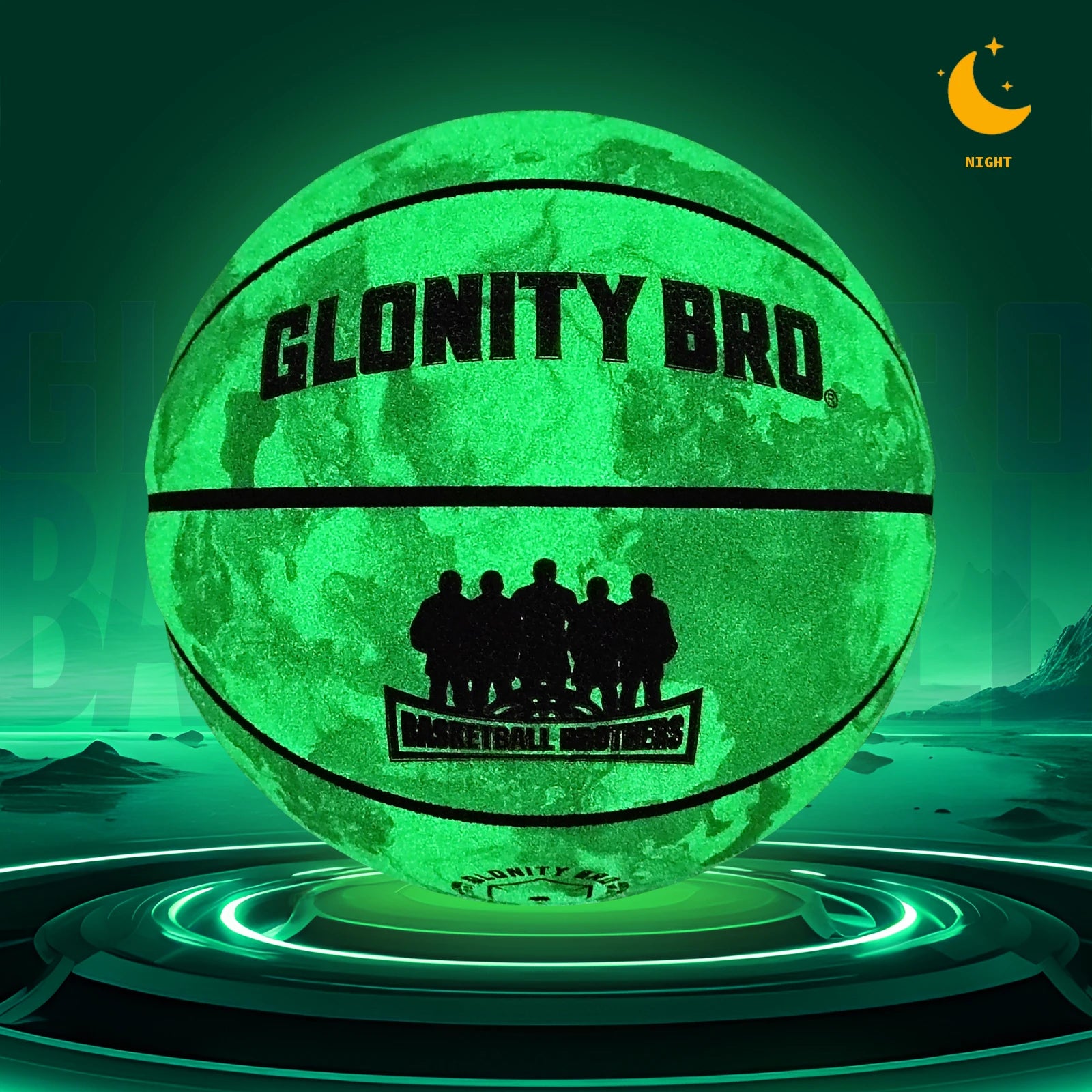 Balón Baloncesto Luminoso Oficial 7 | Glonity Bro | Duradero Verde