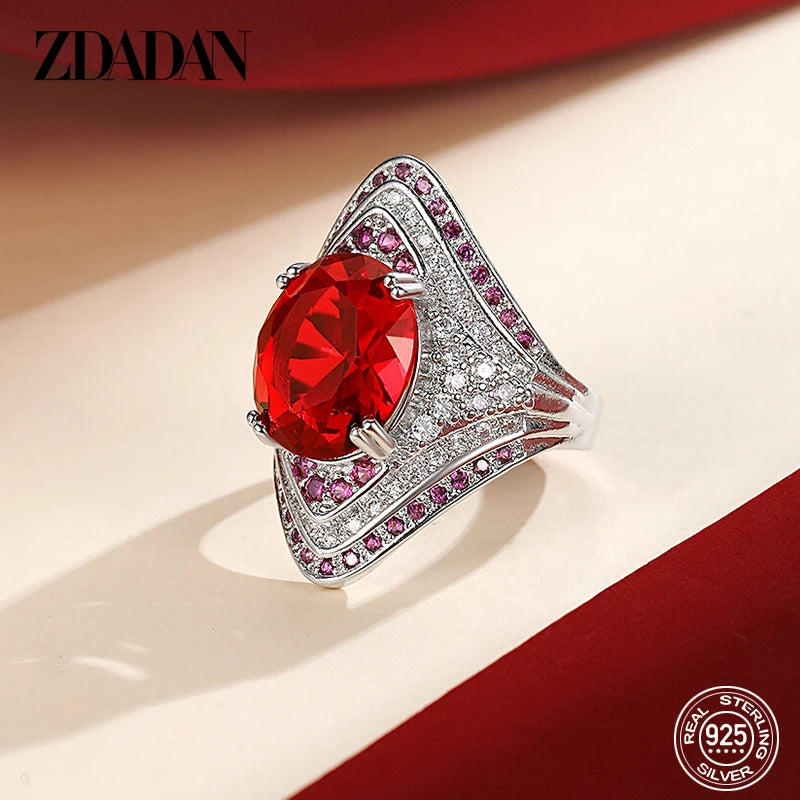 ZDADAN-Anillo de plata de ley 925 con rubí para mujer, an...