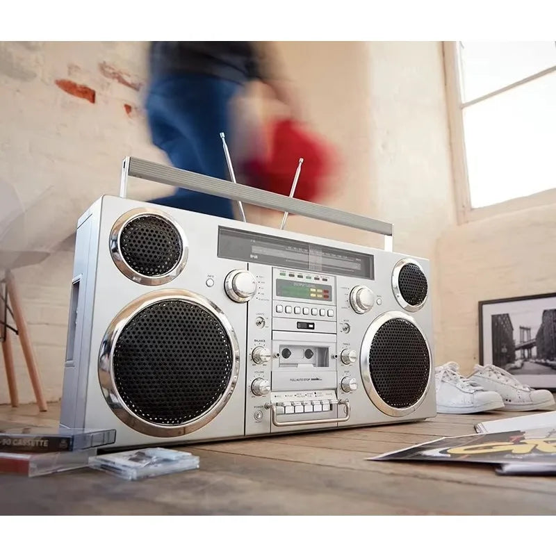 Radio Retro GPO Brooklyn | Reproductor de Casetes, Reproductor de CD, Altavoz Bluetooth, Radio FM, Sistema Estéreo Portátil