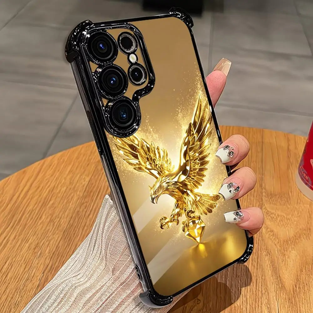 Golden eagle design phone case by Corporación Turística, shiny and stylish protective cover for smartphones.