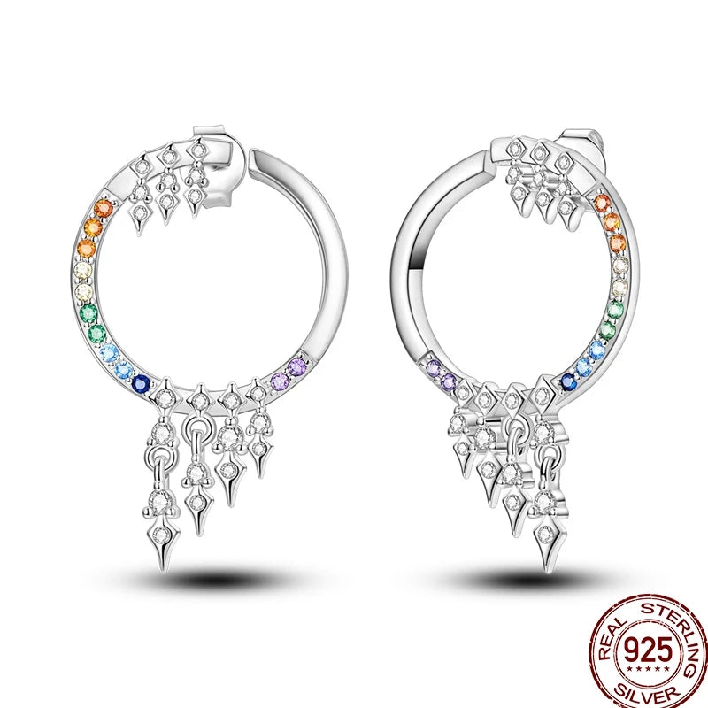 Pendientes Plata de Ley 925 coloridos pendientes de circó...