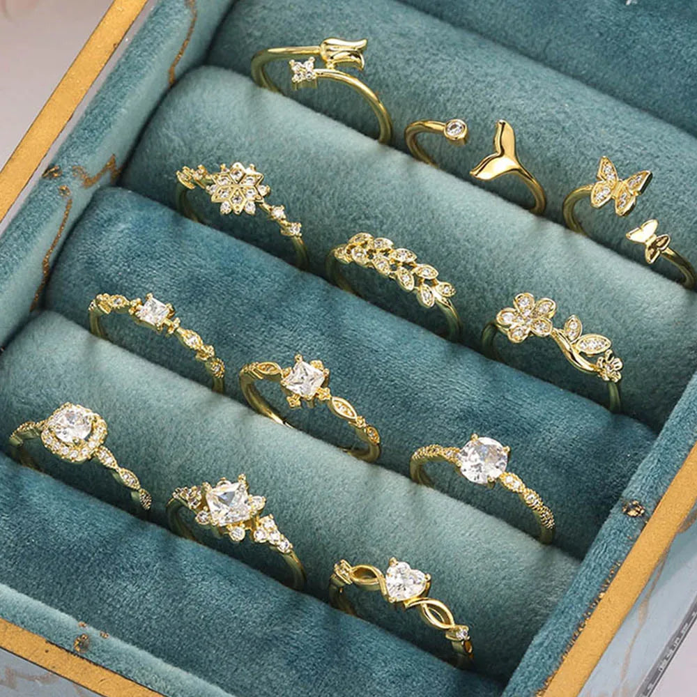 Anillos Mariposa y Sirena Ajustables Mujer | StoneAge | Baño Oro 14K - Corporación Turística