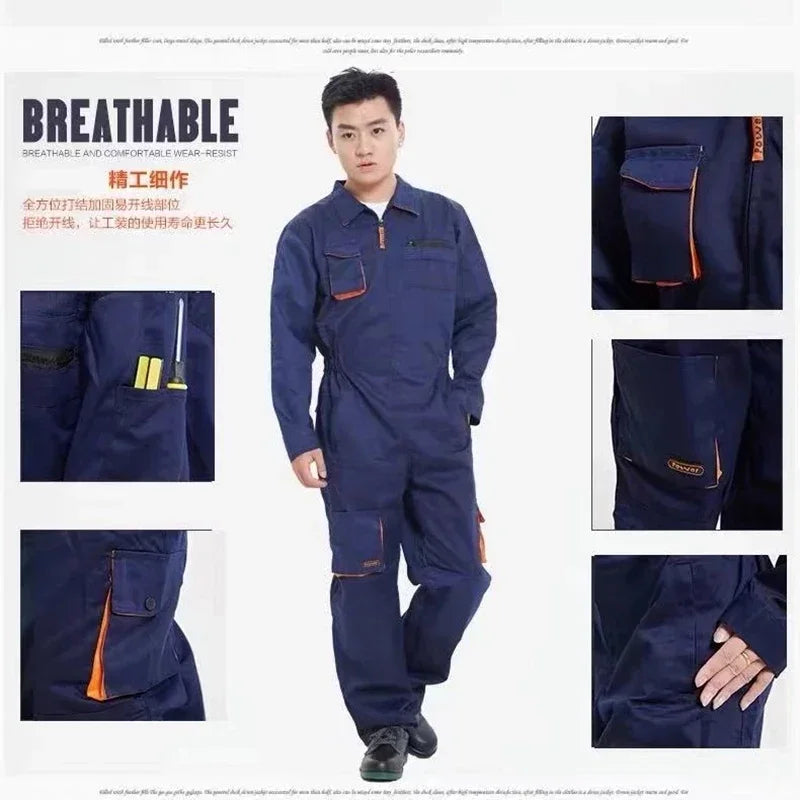 Nuevo uniforme de trabajo para hombres y mujeres, mono corporativo de la marca Corporación Turística, en color azul con bolsillos.
