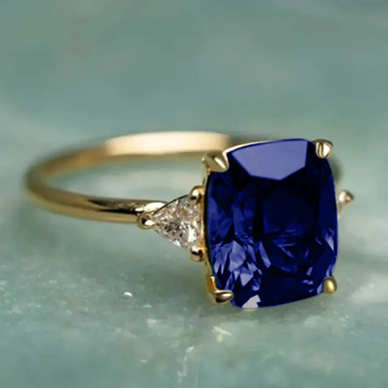 Anillo De oro De 14K con zafiro Natural para mujeres y ho...