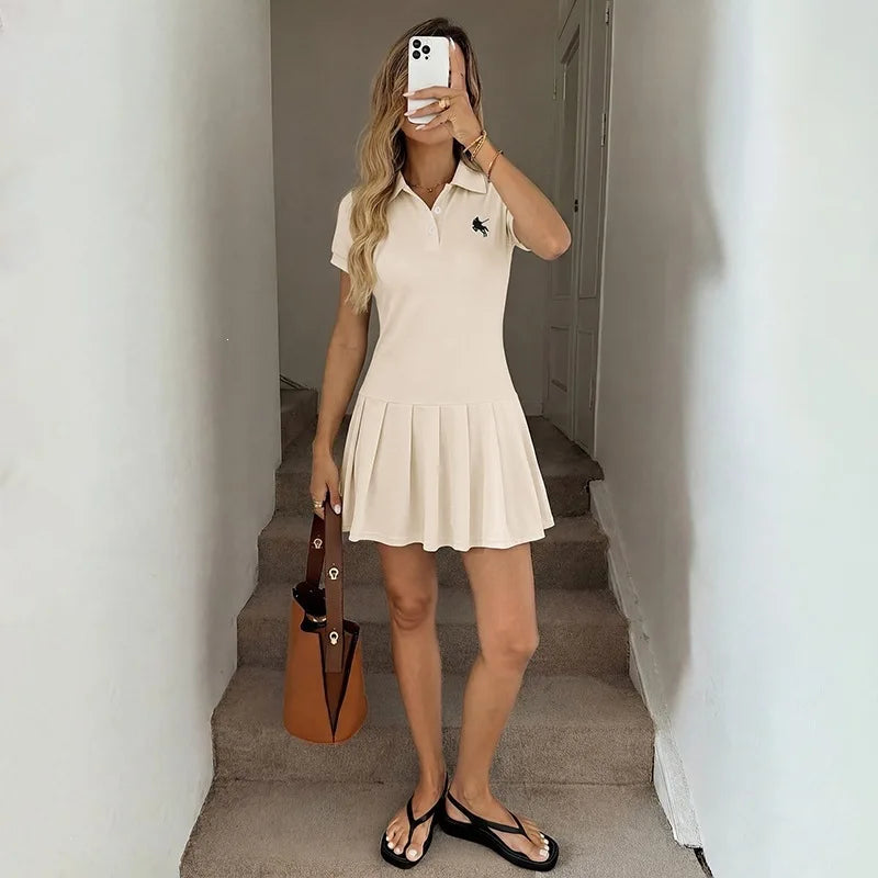Vestido Polo Mini Plisado Mujer con Logo Caballo Tallas S-XXL