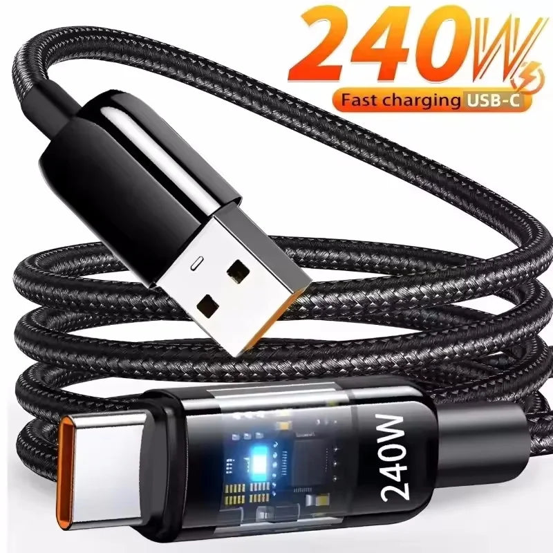 Cable USB C 240W Nylon Carga Rápida LED DAINU – Carga Ultra Veloz - Corporación Turística