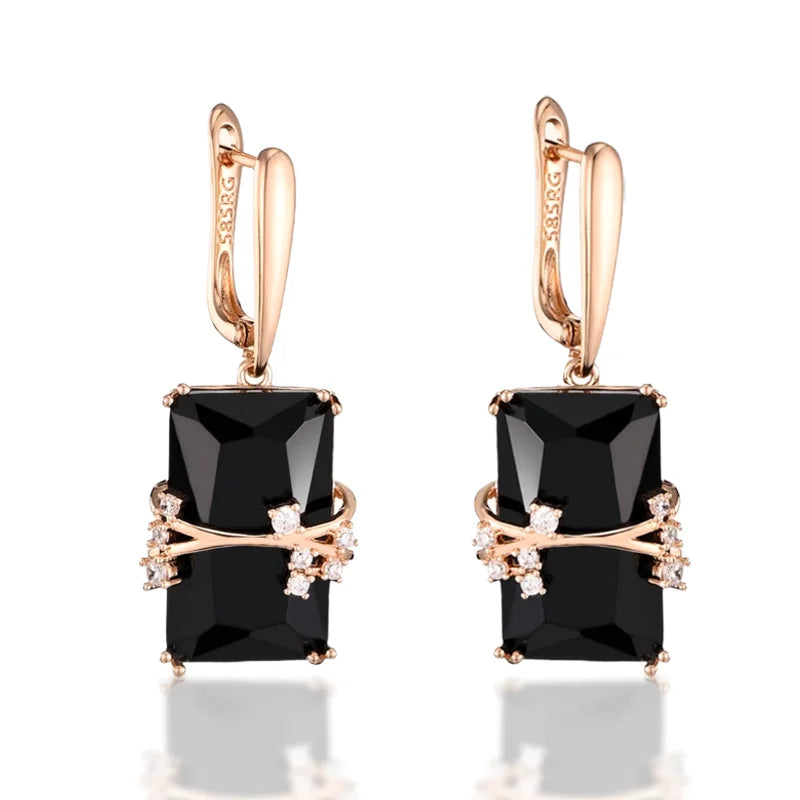 Black square stone dangle earrings from Wbmqda, featuring elegant long design for women.