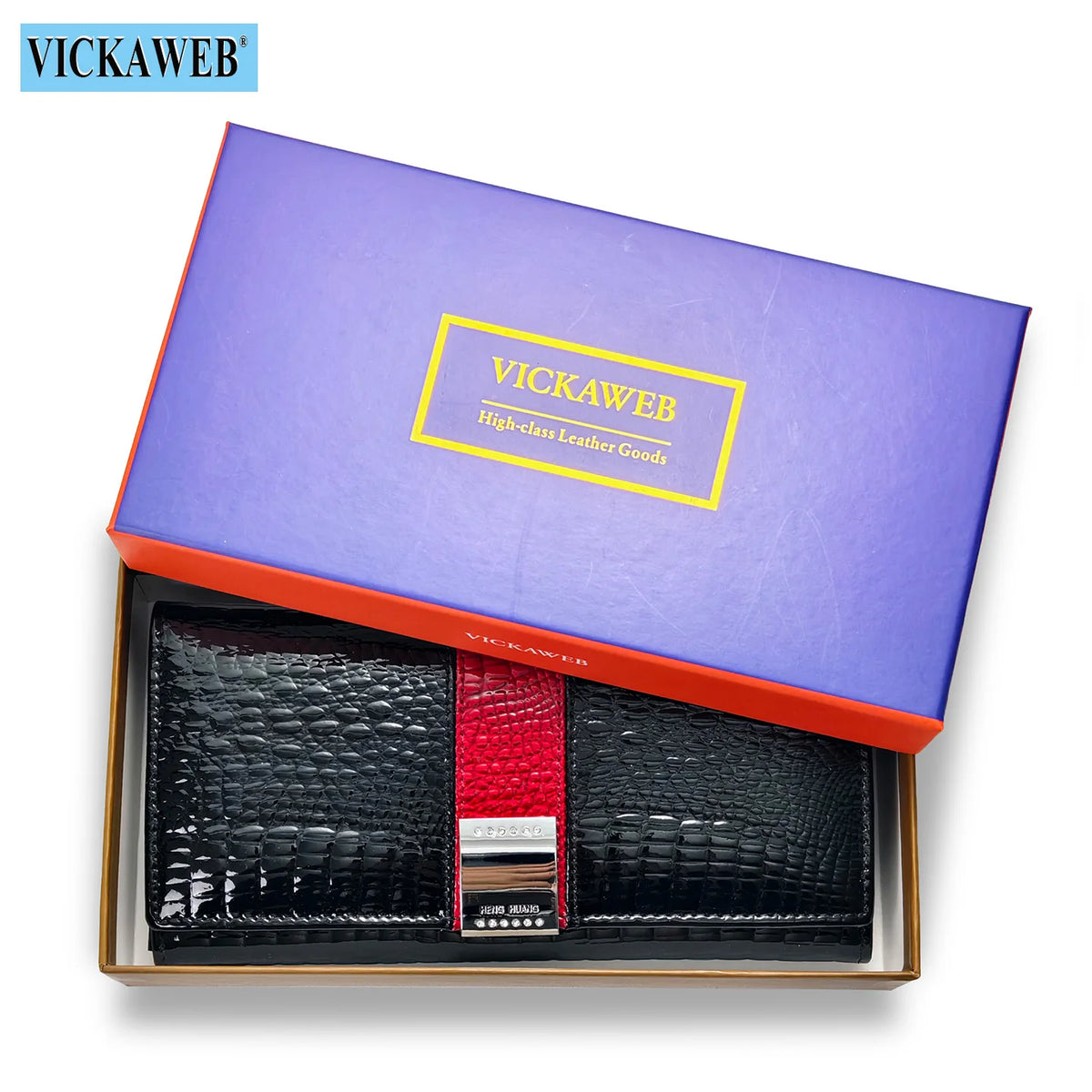 Long leather patent wallet from Corporación Turística, stylish and spacious gift card holder with multiple compartments.