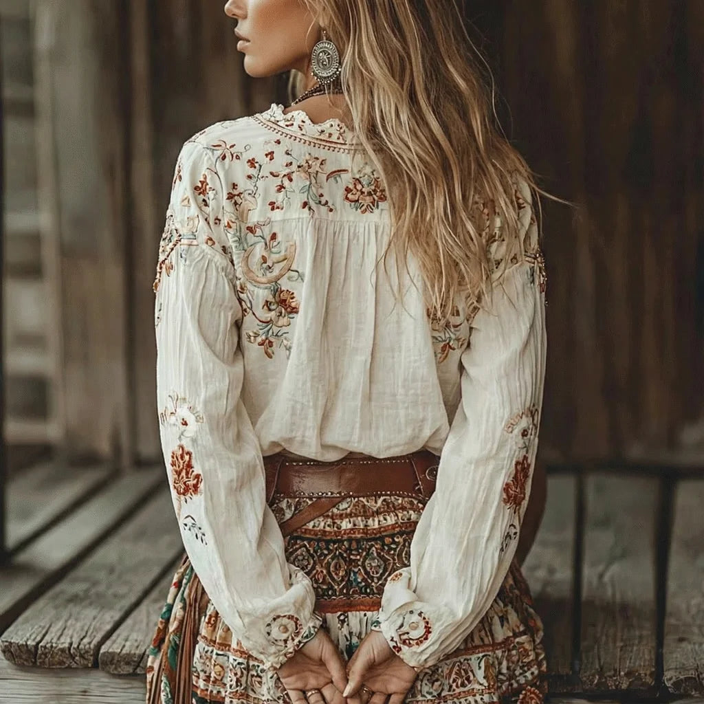 Blusa Boho con Estampado Floral para Mujer, Cuello en V c...