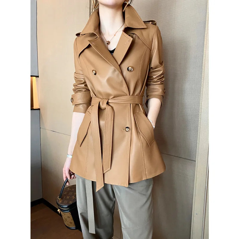 Chaqueta de cuero genuino para mujer, ropa de abrigo de m...