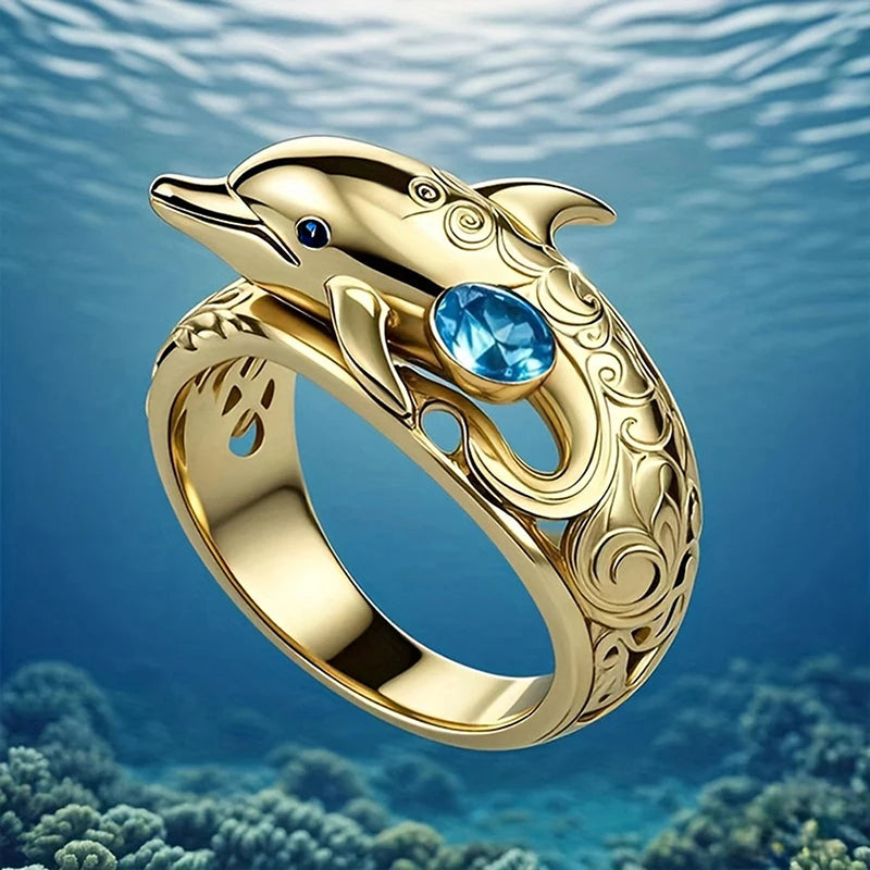 Huitan-anillos de dedo con diseño de delfines para mujer,...