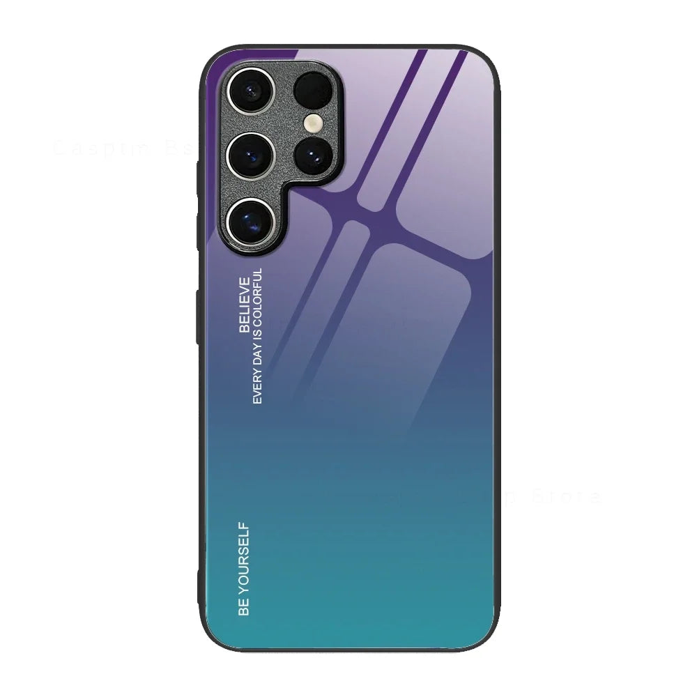 Tempered glass phone case with gradient design for Samsung Galaxy S2 by Corporación Turística, showing the colorful back view.