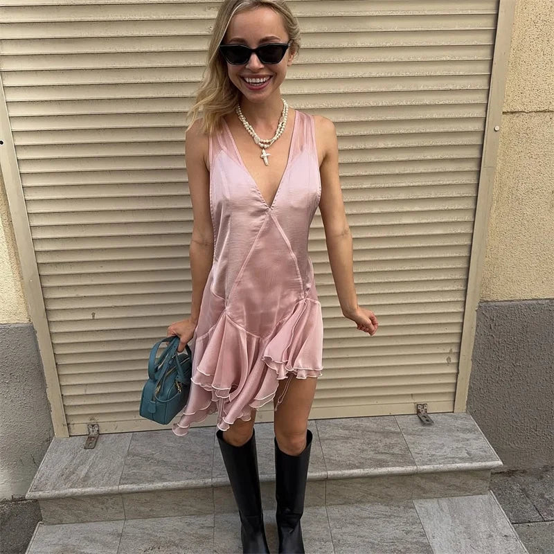 Vestido sin mangas con cuello en V profundo para mujer, v...