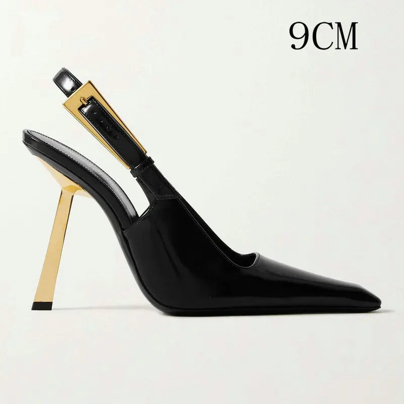 Nuevas sandalias de tacón alto de charol negro para mujer...