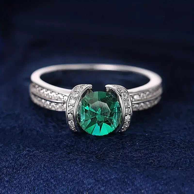 Anillo de circonia verde de Plata de Ley 925, banda de bo...