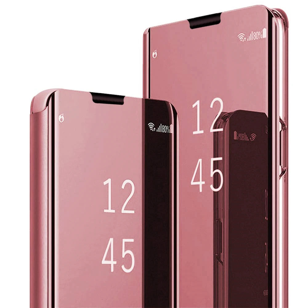 Luxury smart protective case with mirror for Samsung smartphones, featuring sleek design and durable material.
