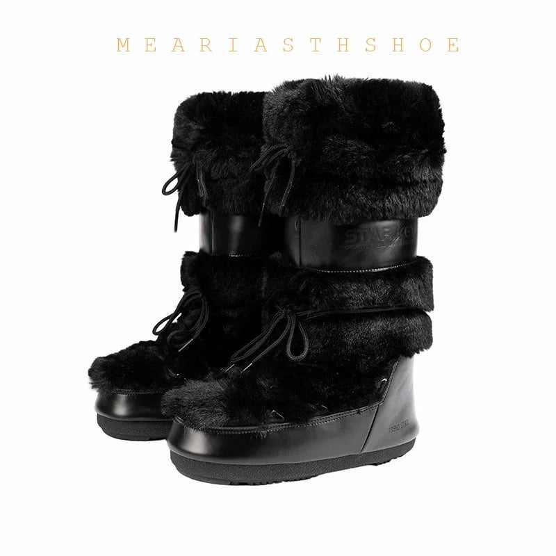 Botas de nieve de mujer con suela gruesa de piel sintétic...