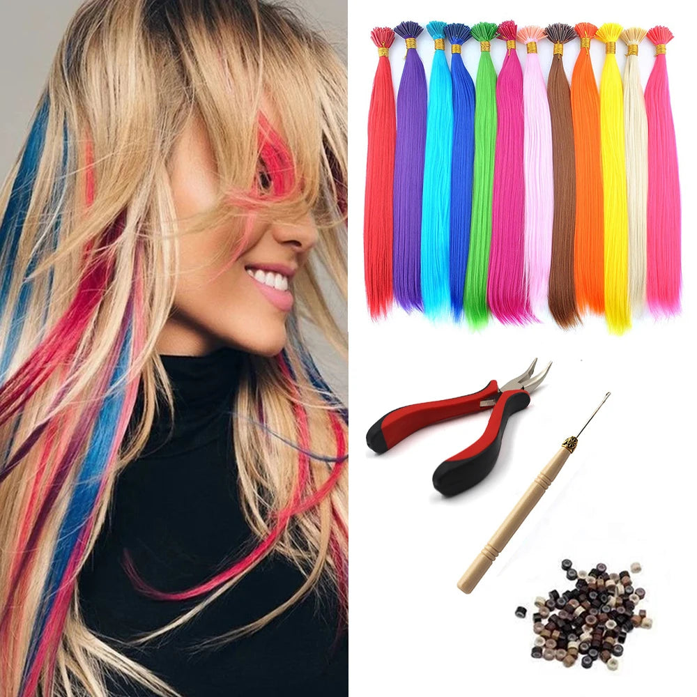 Extensiones de cabello sintético de color I-Tip Stick, pe...