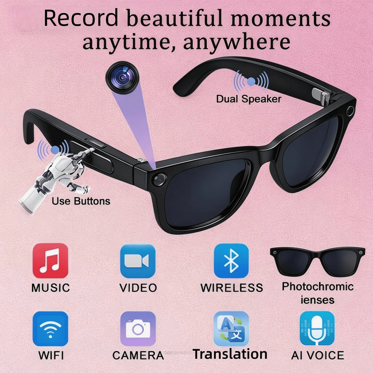 Gafas con cámara 4K con funciones inteligentes de IA que ...