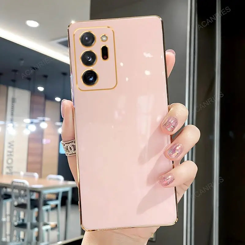 Samsung Note20, Note10, Note9 phone case with ring stand, gold plating, and durable cover for secure grip and style.
